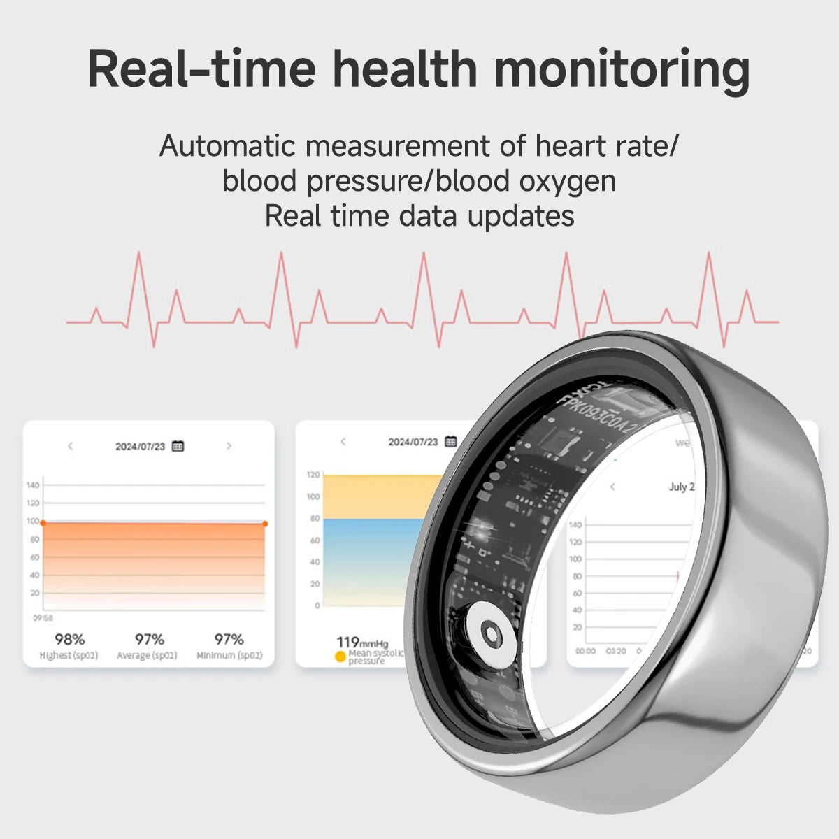 2024 New Smart Ring Blood Pressure Monitoring Sleep Health IP68 Waterproof  Monitoring Exercise Remote Care