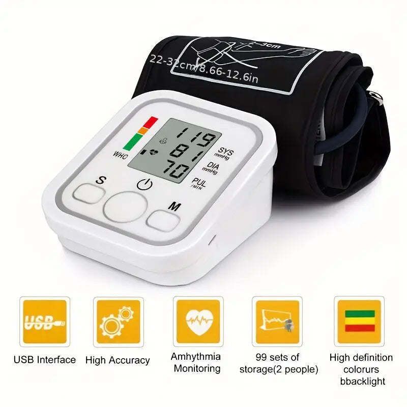 Automatic Digital ARM Blood Pressure Monitor Sphygmomanometer Tonometer Tensiometer Heart Rate Pulse Meter BP Monitor Healthy